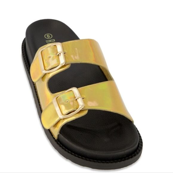 Double Buckle Platform Slide Sandals sz 7 - Picture 1 of 3